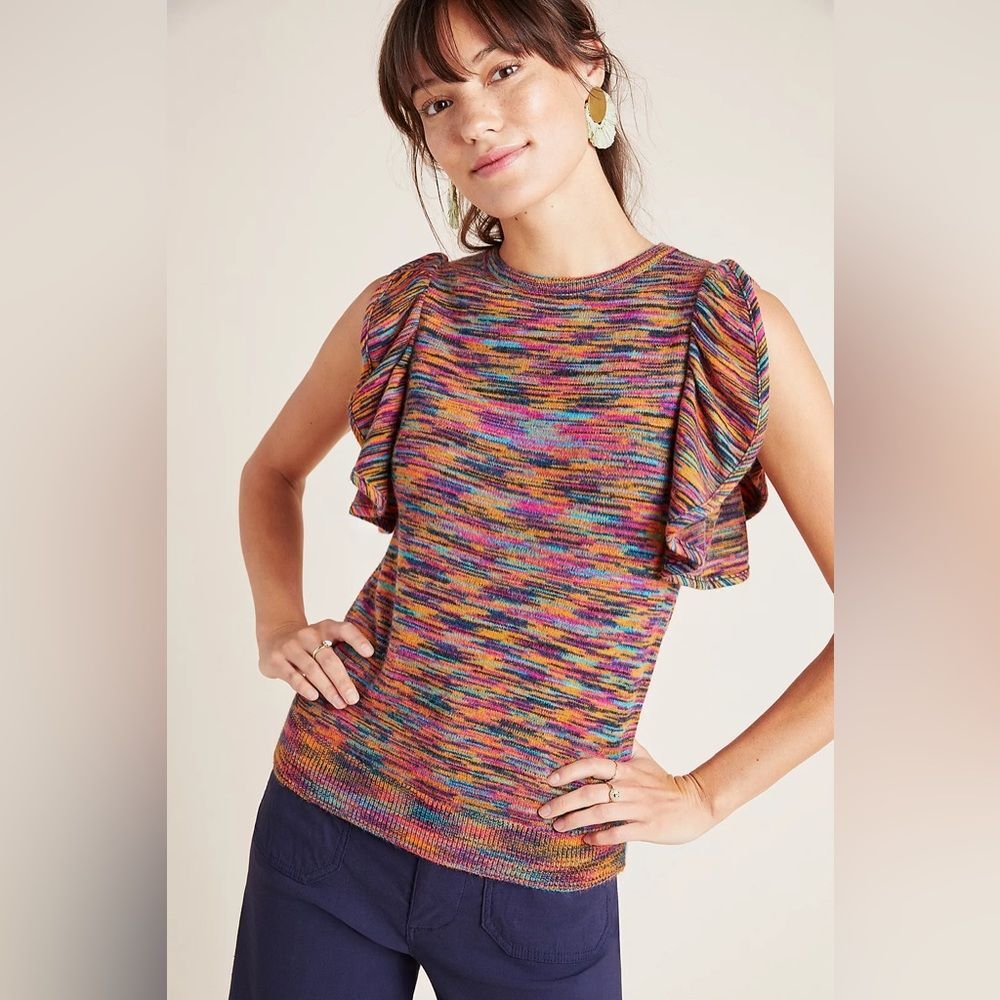 Anthropologie Ruby Flutter-Sleeved Top In Novelty… - image 3